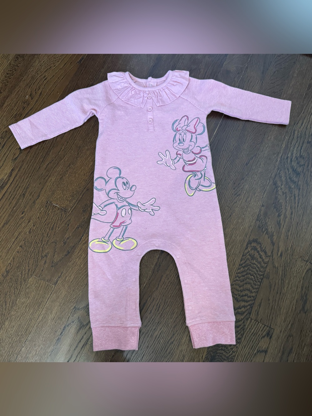 Disney Pink Minnie & Mickey Long-Sleeve One-Piece Bodysuit